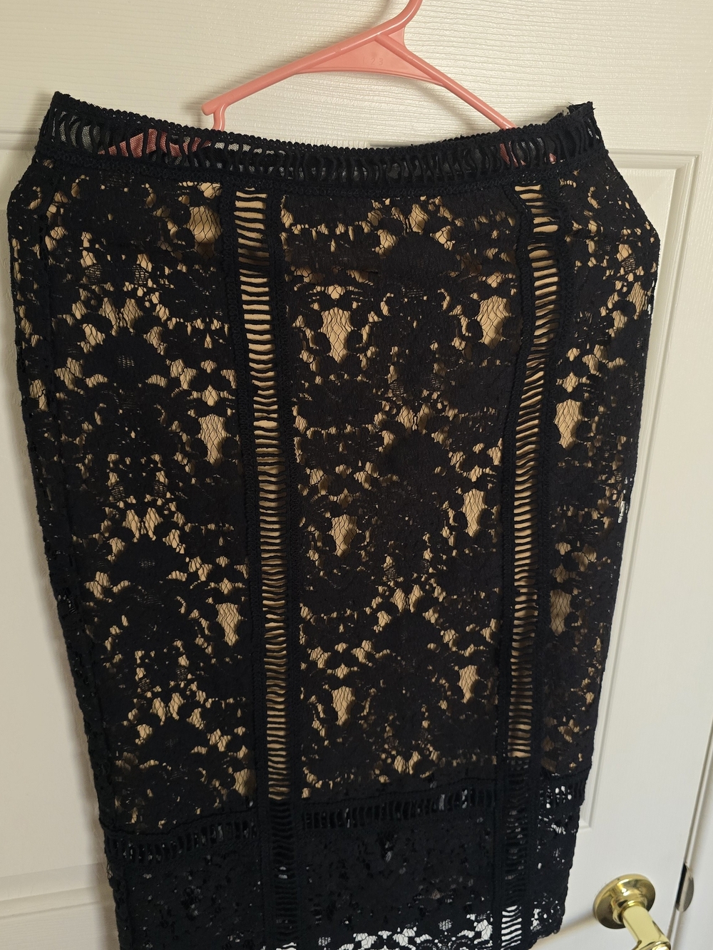 Bailey 44 Black Lace Pencil Skirt with Nude Lining
